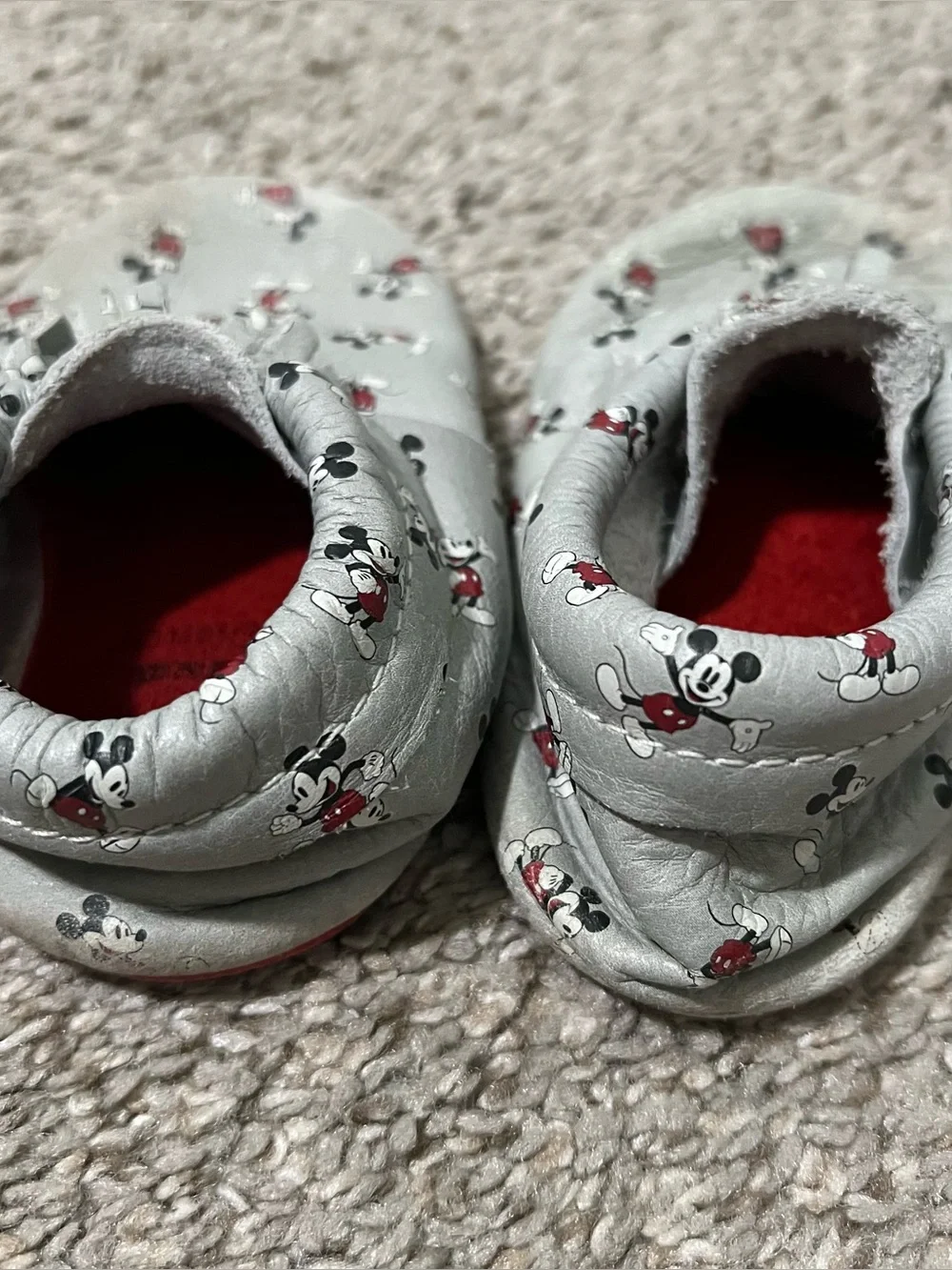 Freshly Picked Disney Mickey Mouse Grey and Red Baby Moccasins Size 6